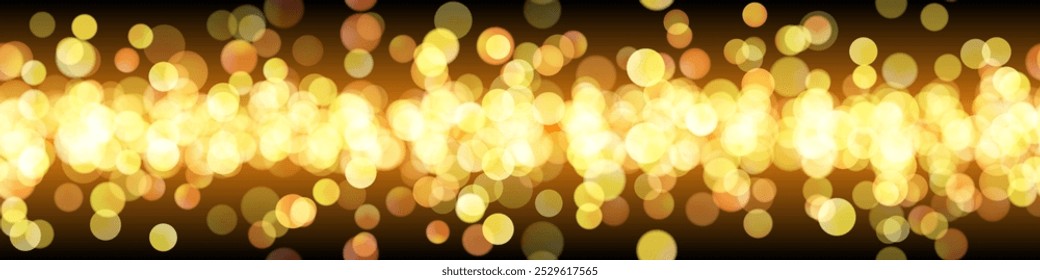 Golden candle light with overlay bokeh effect on dark bg. Blurred yellow circle sequins pattern. Memorial or celebration night background. Vector illustration with gradient mesh