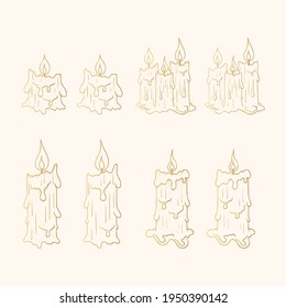 Golden candles for church, Celestial vector isolated illustation with gold candlelight.