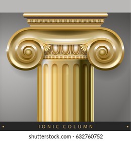 Golden Capital of the Corinthian column in the Baroque style. Classical architectural support. Vector graphics