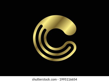 Golden capital letter C. Graphic alphabet symbol for logo, Poster, Invitation. vector illustration