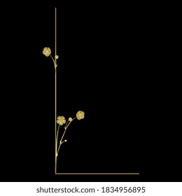 Golden capital letter L with floral motifs. Beautiful alphabet font with buttercup or ranunculus flowers.