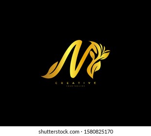 Golden Capital Letter M Monogram Flourishes Logotype