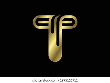Golden capital letter T. Graphic alphabet symbol for logo, Poster, Invitation. vector illustration