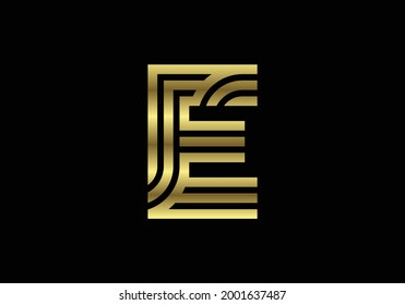 Golden Capital Lines Letter E. Creative Line Letters Design, Graphic Alphabet Symbol For Logo, Poster, Invitation. Vector Illustration