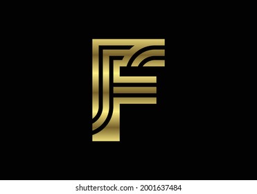 Golden Capital Lines Letter F. Creative Line Letters Design, Graphic Alphabet Symbol For Logo, Poster, Invitation. Vector Illustration