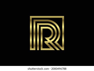 Golden Capital Lines Letter R. Creative Line Letters Design, Graphic Alphabet Symbol For Logo, Poster, Invitation. Vector Illustration