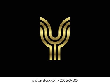 Golden Capital Lines Letter Y. Creative Line Letters Design, Graphic Alphabet Symbol For Logo, Poster, Invitation. Vector Illustration