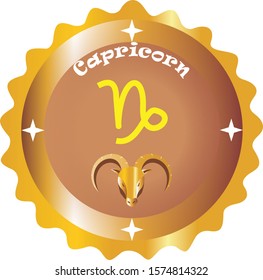 Golden Capricorn Zodiac Horoscope Badge Emblem Vector