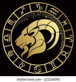 Golden Capricorn zodiac sign. Vector Illustration 