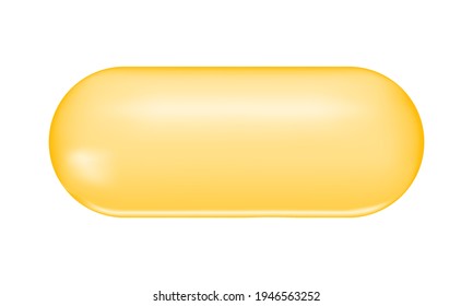 Golden capsule of fish oil, collagen, jojoba, vitamin A or E, omega fatty acid. Healthcare and beauty food supplement. Vector realistic illustration.