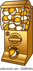 Golden capsule toy machine viewed from an angle.