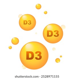 Golden capsule of vitamin D3. Pills capcule Vector removal