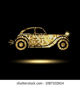 golden car icon on a black background