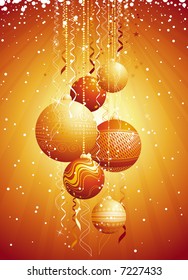 golden card with christmas balls, vector illustration