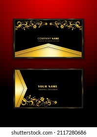 Golden card floral ornament with black background, vector eps 10