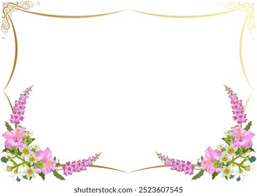 Golden card frame and flower arrangement Diploma, vintage frame