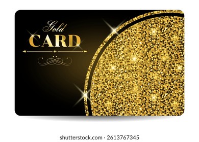 Golden card with glitter effect and round elements. Vintage element. For business and organizations, premium customer service. Vector images.