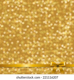 Golden Card With Ribbon With Gradient Mesh, Vector Illustration