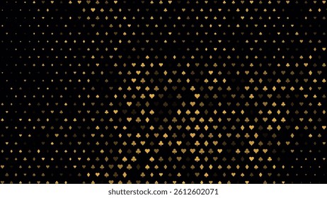 Golden Cards Signs Pattern VIP Casino Background. Symbols of Playing Cards Spades, Hearts, Diamonds, Clubs. VIP Casinos Business Advert Vector Design Background. Gambling Concept.