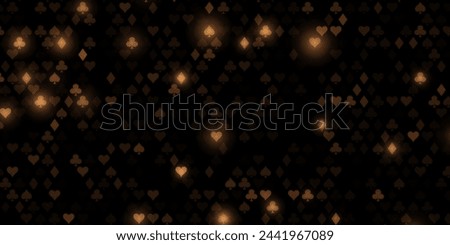 Golden Cards Signs Pattern VIP Casino Background. Symbols of Playing Cards Spades, Hearts, Diamonds, Clubs. VIP Casinos Business Advert Vector Design Background. Gambling Concept.