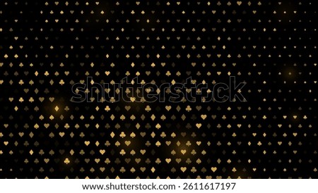 Golden Cards Signs Pattern VIP Casino Background. Symbols of Playing Cards Spades, Hearts, Diamonds, Clubs. VIP Casinos Business Advert Vector Design Background. Gambling Concept.