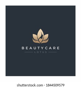 Golden Care Hand Lotus Beauty Face Logo Design Vector