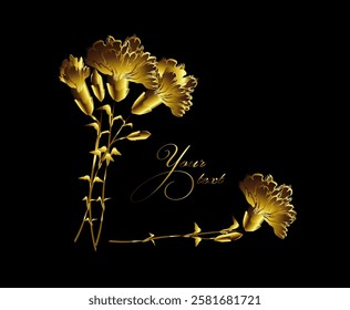 Golden carnation flowers . hand drawing. Not AI, Vector illustration.