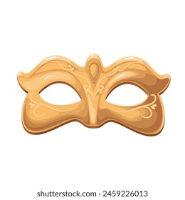 Golden carnival mask, cartoon masquerade disguise of face. Traditional mask for birthday party or theatrical performance, Venetian or Brazilian carnival, cartoon gold masque vector illustration