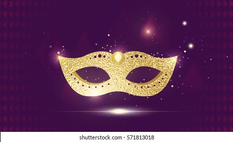 Golden Carnival Mask, Masquerade, Mardi Gras. Vector luxury illustration