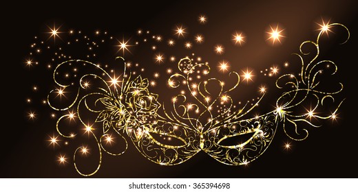 Golden carnival mask on black background. Vector illustration