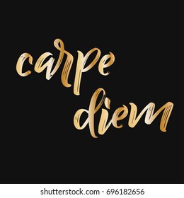 Golden carpe diem. Brush hand lettering vector illustration. Inspiring quote. Motivating modern calligraphy. Can be used for photo overlays, posters, apparel design, prints, home decor and more.