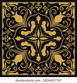 Golden Carpet, Mat Pattern Design, Abstract Pattern of Vintage Tiles