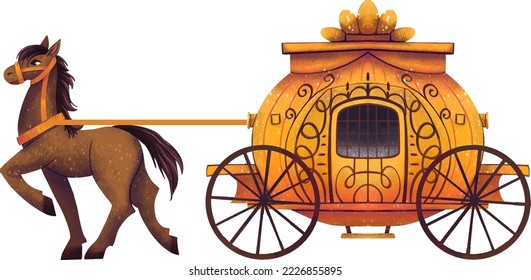 Golden carriage with horse-drawn carriage transport retro Victorian style