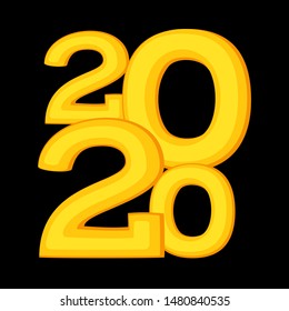 Golden cartoon 2020 various size characters. Winter holiday themed vector illustration for icon, stamp, label, certificate, gift card, invitation, poster, coupon or sale banner decoration