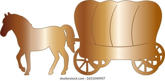 golden cartoon horse pulling a carriage trolley, perfect for pioneer days style designs