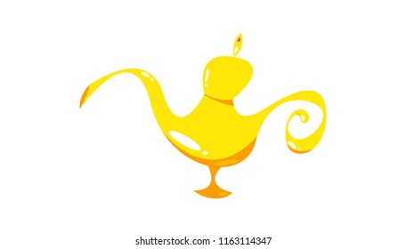 Golden cartoon magic lamp. Flat vector illustration isolated on white background.