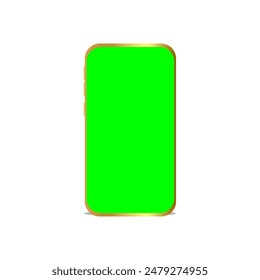 Golden casing realistic mobile phone frame only mockup with green screen chroma key cellphone display template for app demonstration or presentation mockup vector isolated on white background