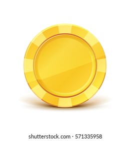 Golden casino chip. Game Money. Award Icon. Isolated on white background. Vector illustration.