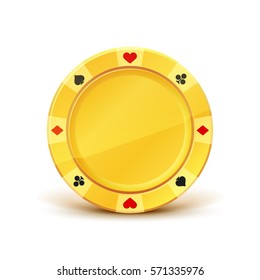 Golden casino chip. Game Money. Award Icon. Isolated on white background. Vector illustration.