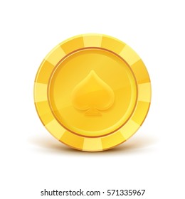 Golden casino chip. Realistic gold coin. Game Money. Award Icon. Isolated on white background. Vector illustration.