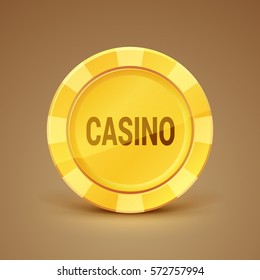 Golden casino chip. Realistic gold coin. Game Money. Award Icon. Vector illustration.