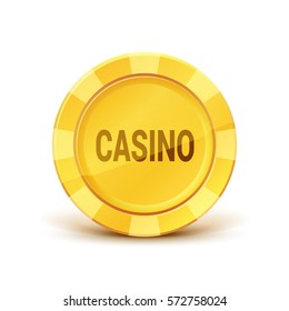 Golden casino chip. Realistic gold coin. Game Money. Award Icon. Isolated on white background. Vector illustration.