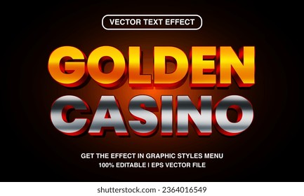 Plantilla de efecto de texto editable del casino dorado, estilo de texto de dibujos animados 3d, vector premium	