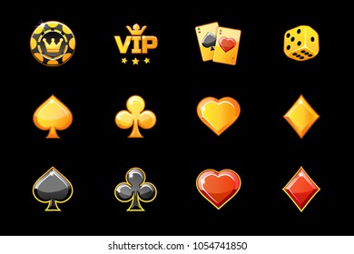 Golden Casino Icons, Poker Game Symbols