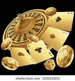 Golden Casino Items on a Black Background