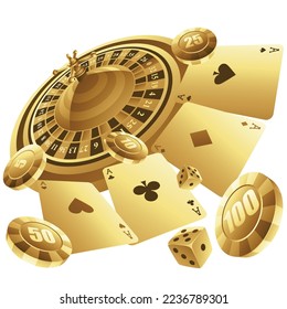 Golden Casino Items on a White Background