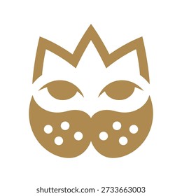 Logotipo do rosto do gato dourado com elementos de design minimalistas e