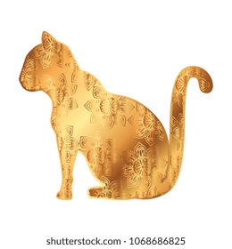 golden cat with mandala pattern