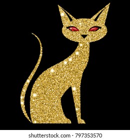 Golden cat with ruby eyes. Vector illustration. Eps 10