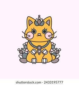 Golden cat. Symbol of wealth. Vector illustration, print, design